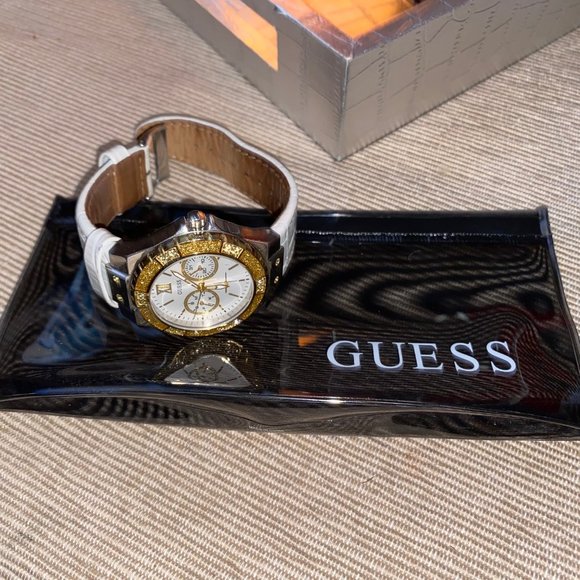 Guess White Band Leather Watch